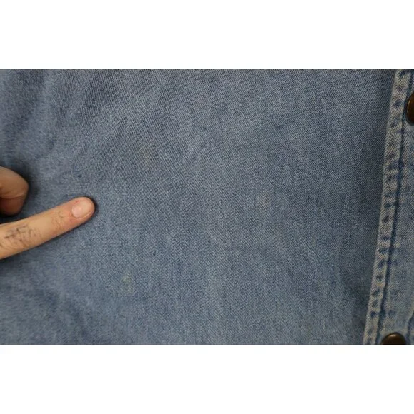 Vtg 90s Streetwear Mens XL Faded Flannel Lined Denim Jean Button Shirt Jacket - Picture 4 of 16